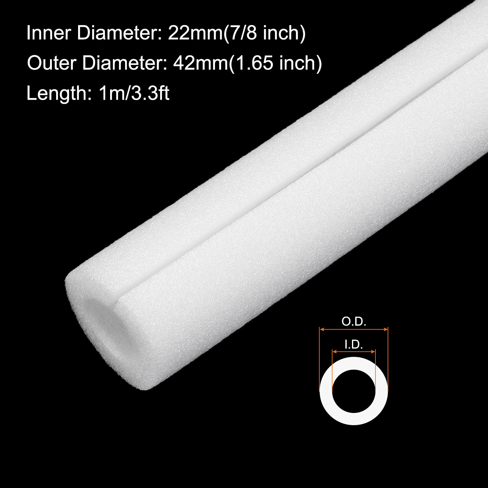 12pcs Pipe Insulation Foam Tube 7/8″ ID x 1.65″ OD 3.3ft Heat Preservation White