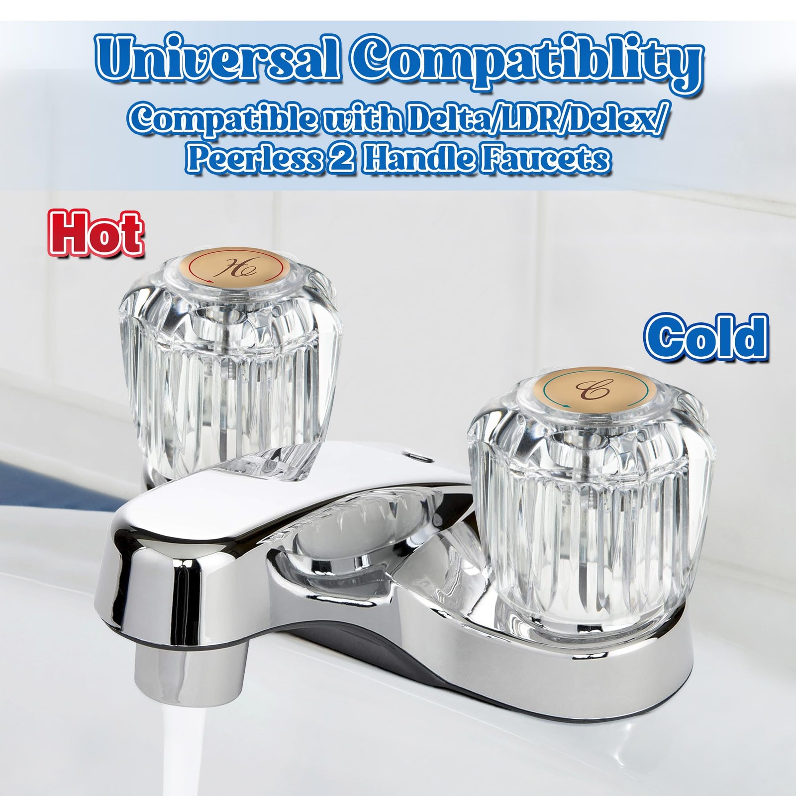 Dreyoo Bathroom Sink Knobs Replacement, Bathtub Faucet Handles with 4 Clear