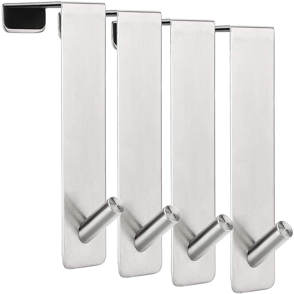 ARTOYS Over The Door Hooks (4 Pack) – Fits 1.75″ Thick 1.75 inch, Silver