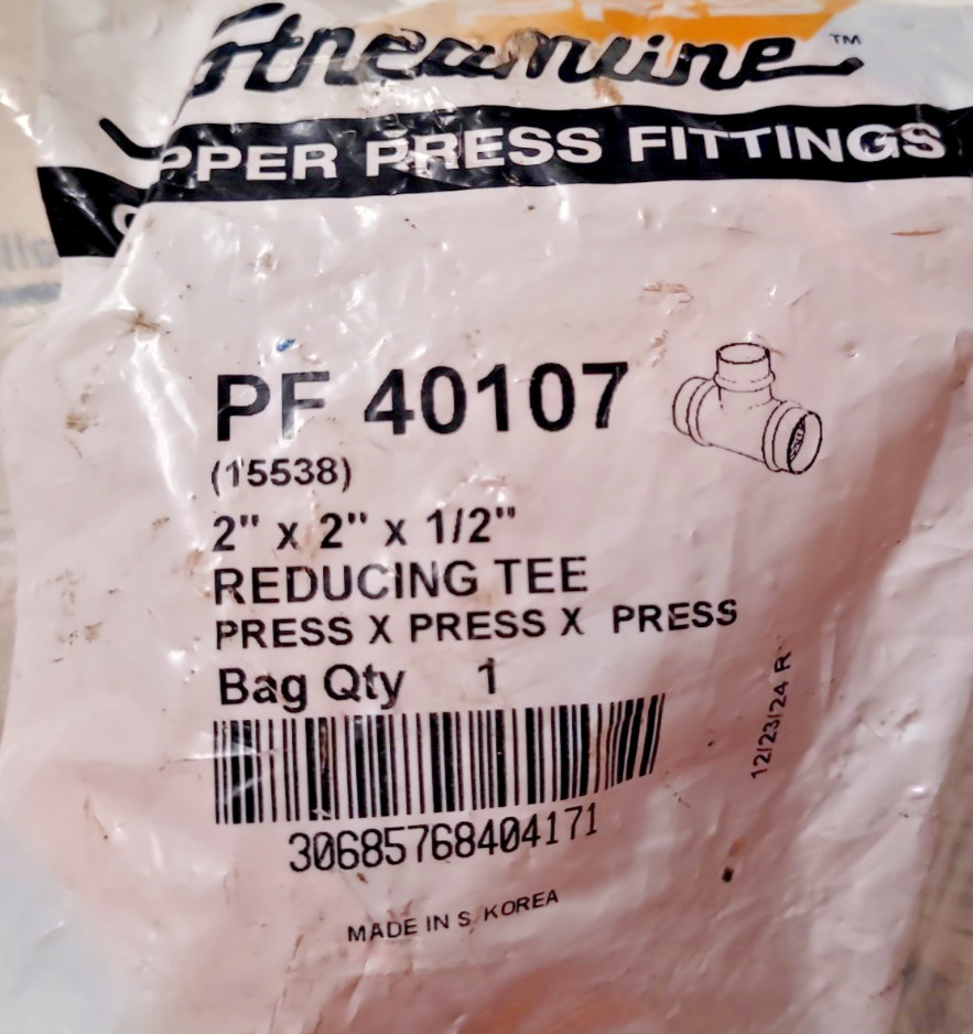 Streamline PRS PF-40107 Copper 2” x 2” x 1/2” Reducing Tee Press Fitting