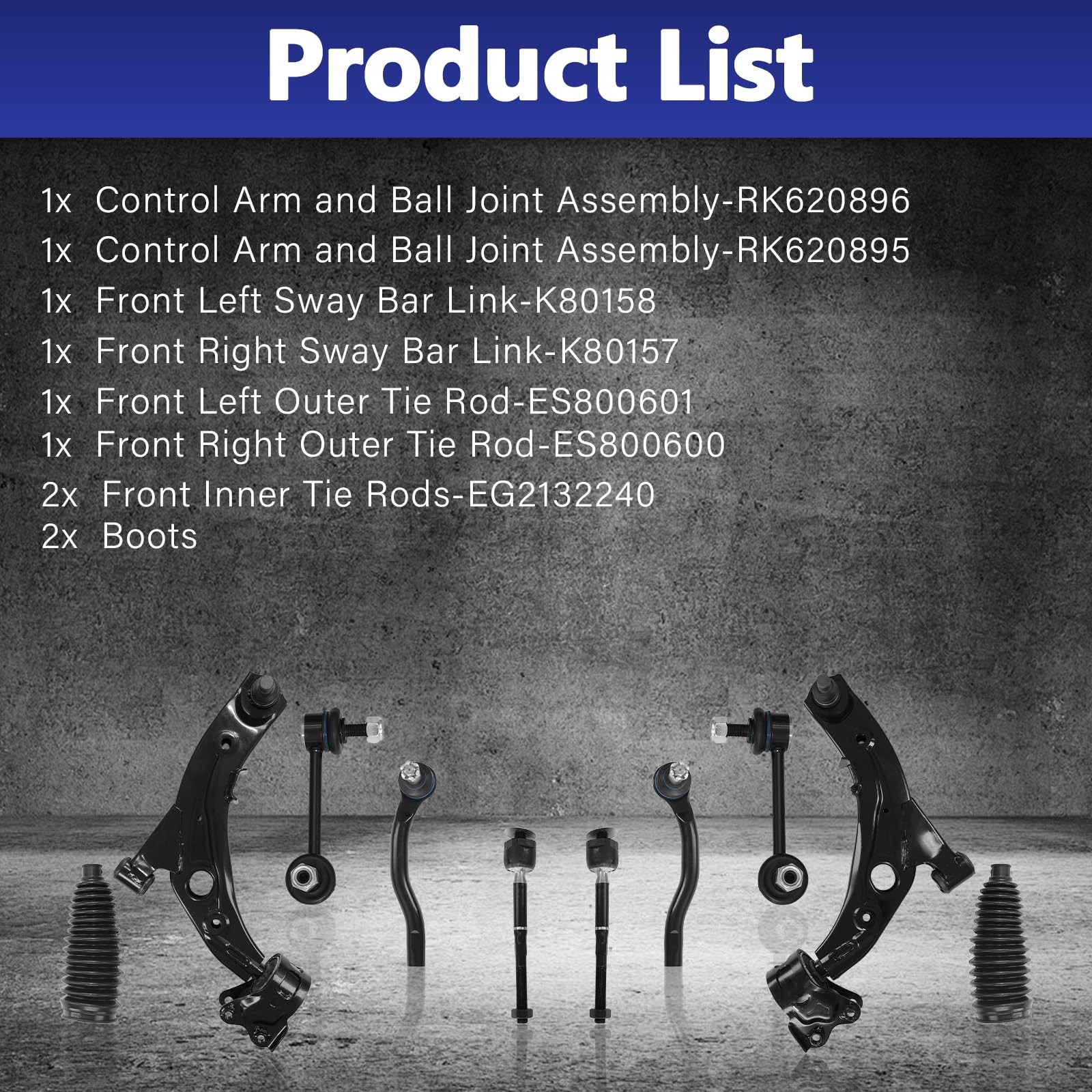 10Pcs Front Lower Control Arms w/BallJoint Sway Bar Tie Rod Kit 07-12 Mazda CX-7