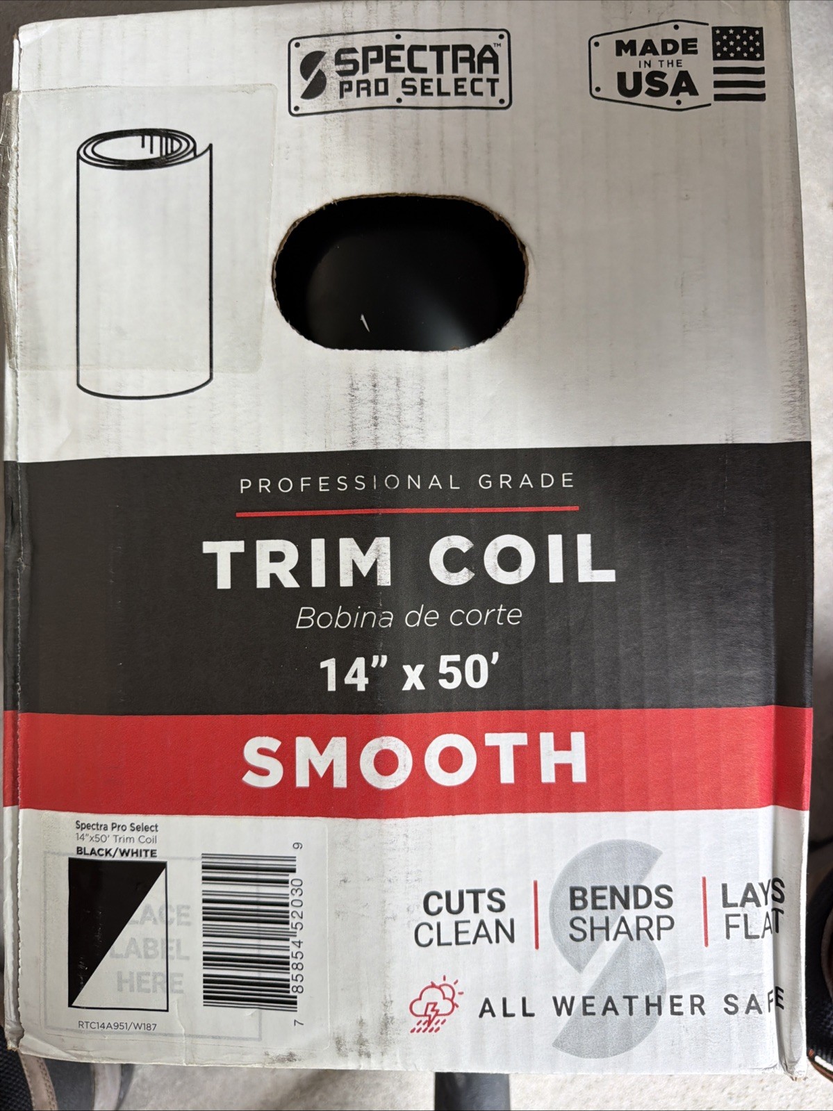 Spectra Pro Select 14” x 50’ Trim Coil Smooth Professional Grade Black / White