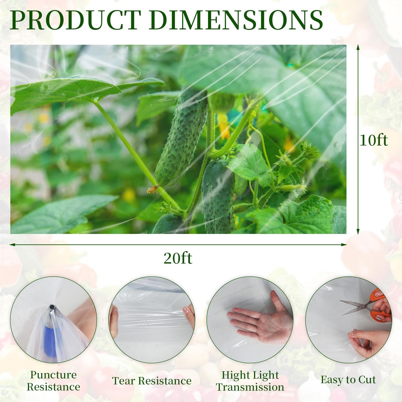 10×20 FT Greenhouse Plastic Sheeting, Transparent Greenhouse Film for Summer,…