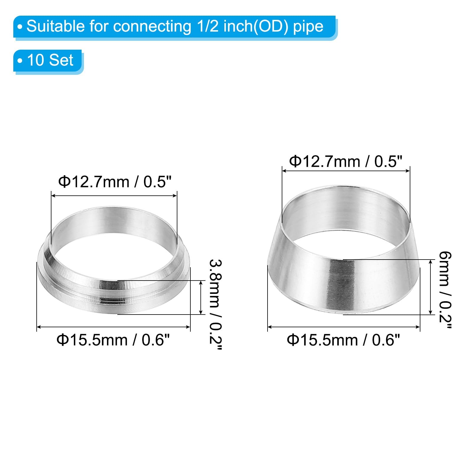 PATIKIL 1/2″ Tube OD 304 Stainless Steel Compression 0.5 Inch, Silver