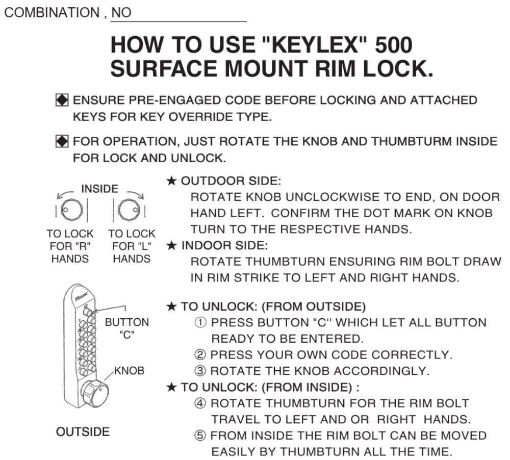 KEYLEX 500 series Standard Duty Rim Lock【MADE IN JAPAN】
