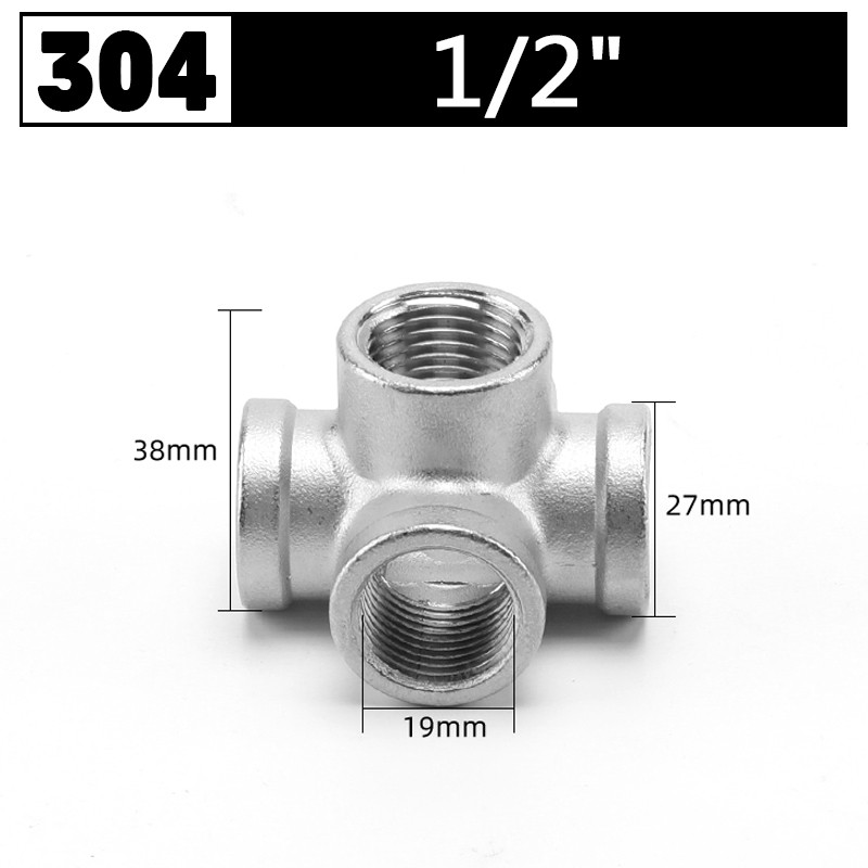 5-Way Stainless Steel Threaded Pipe Fitting 1/2″ to 1″ Connector Water Pipe