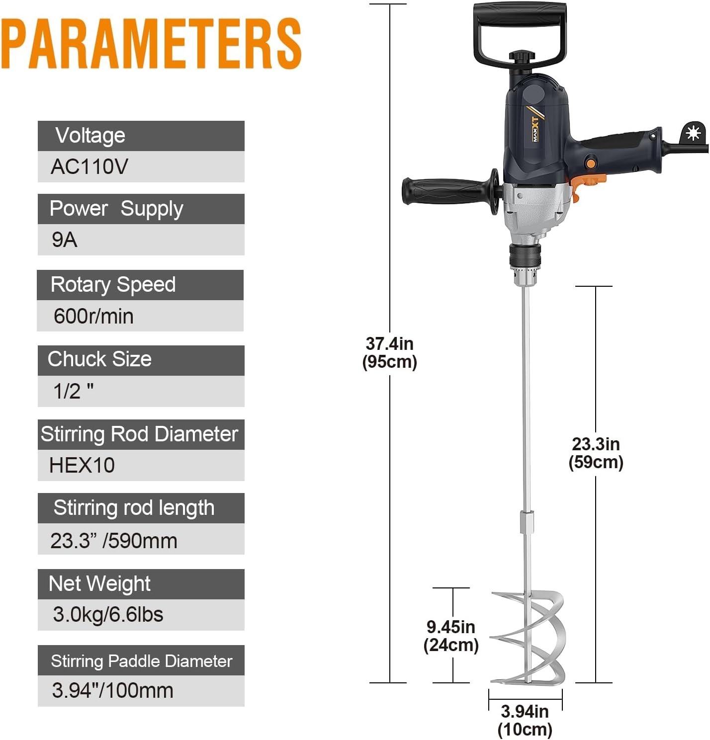 Drill Mixer Set with Spade Handle 1/2 inch Electric Corded Mixing Drill Machine