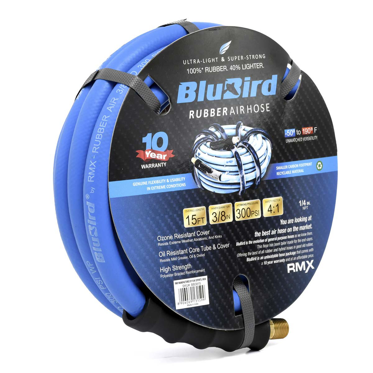 BluBird Rubber Air Hose Assembly 3/8″ x 15′ 10010358