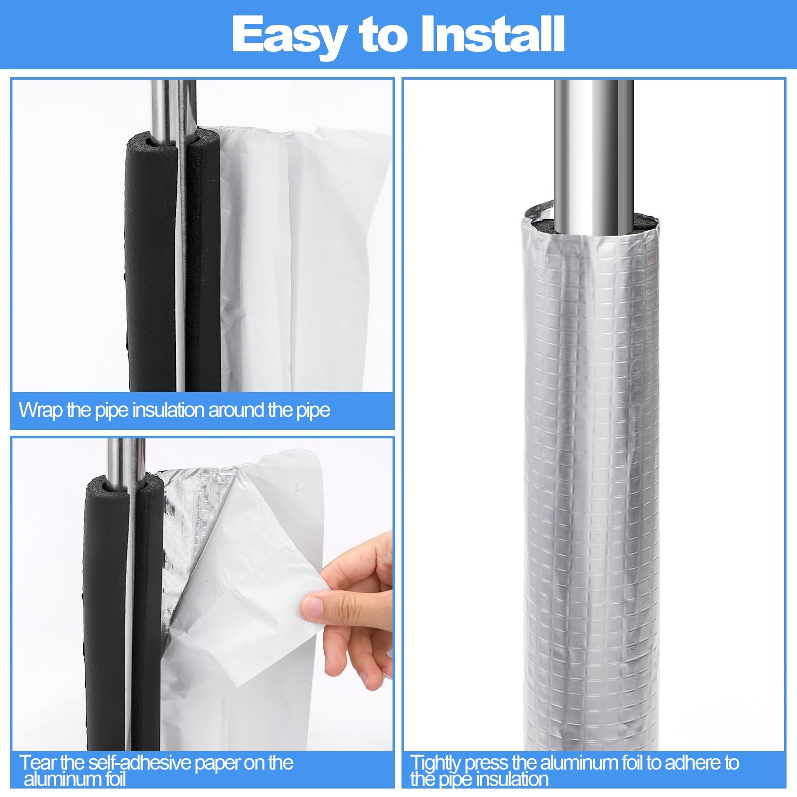 Okllen 12 Pcs Foam Pipe Insulation Wrap, Self-Adhesive Wrap Black&Silver