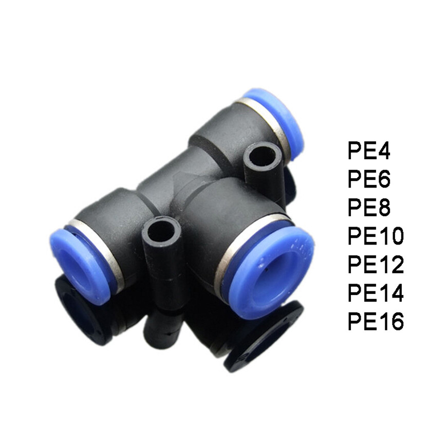 Pneumatic Tee Push Fit Connector Push-In Fitting Air Line PE4/6/8/10/12/14/16