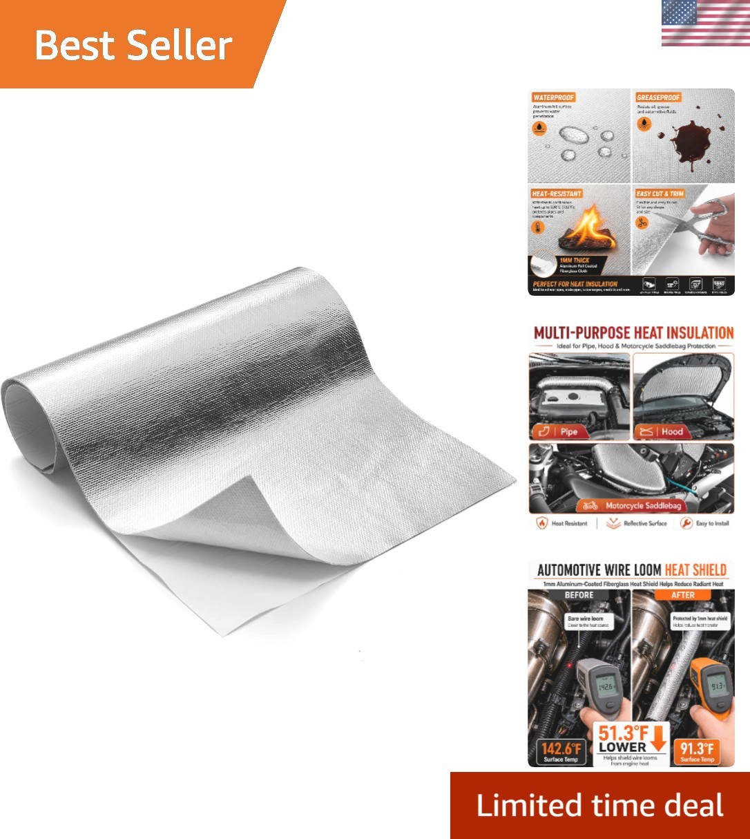 Aluminized Heat Shield Thermal Barrier Adhesive Backed Heat Blanket 24” X 40…