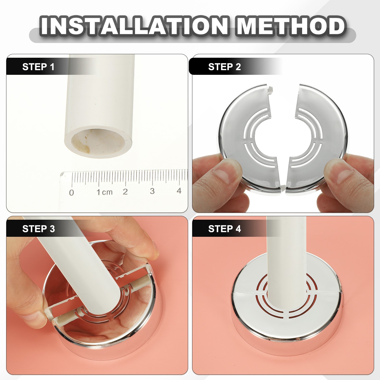6pcs Wall Split Flange 0.98″ Plastic Round Split Flange Pipe Cover, Silver