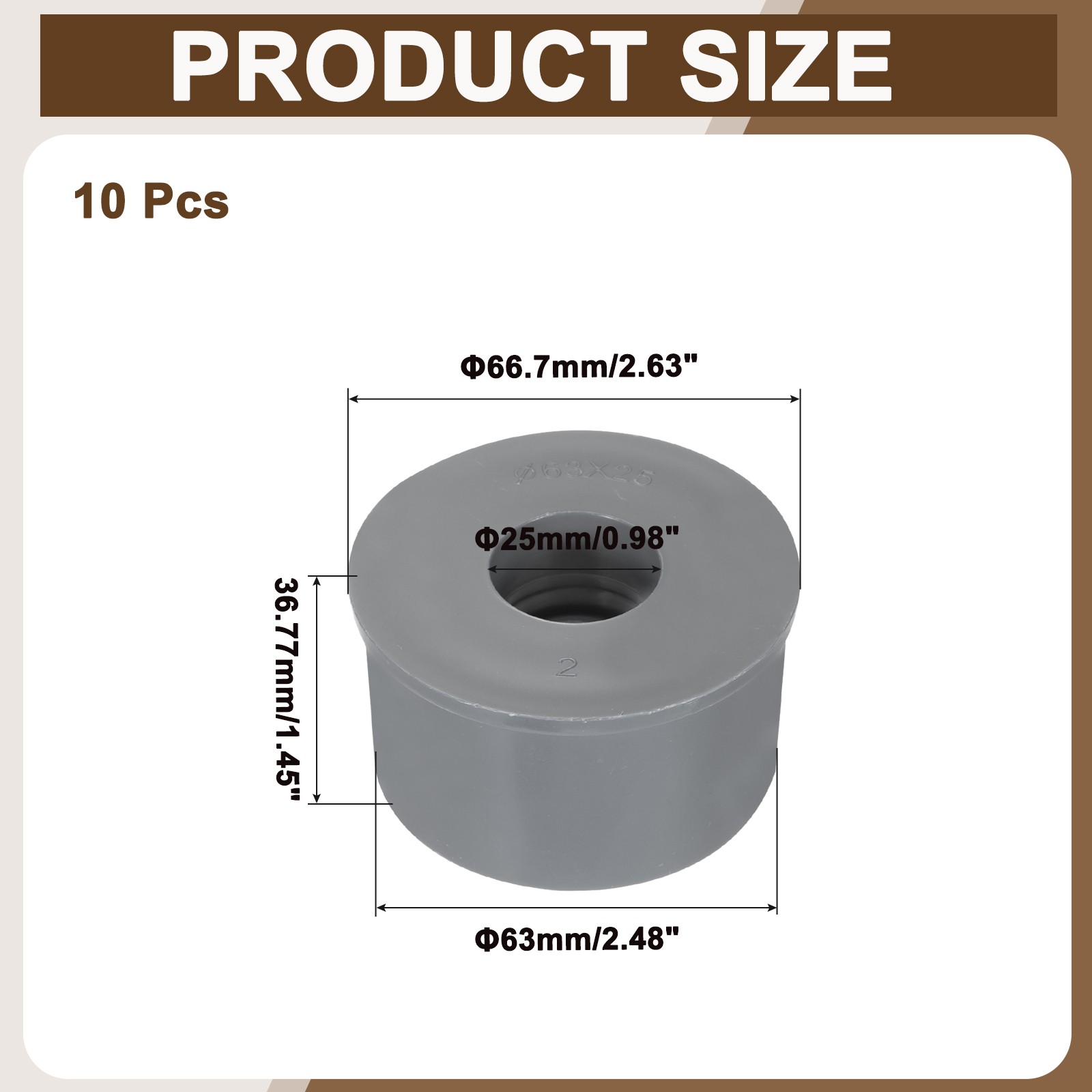 10 Pcs PVC DWV Reducer Bushing 2″ x 3/4″ (Socket x Socket) Connector Grey