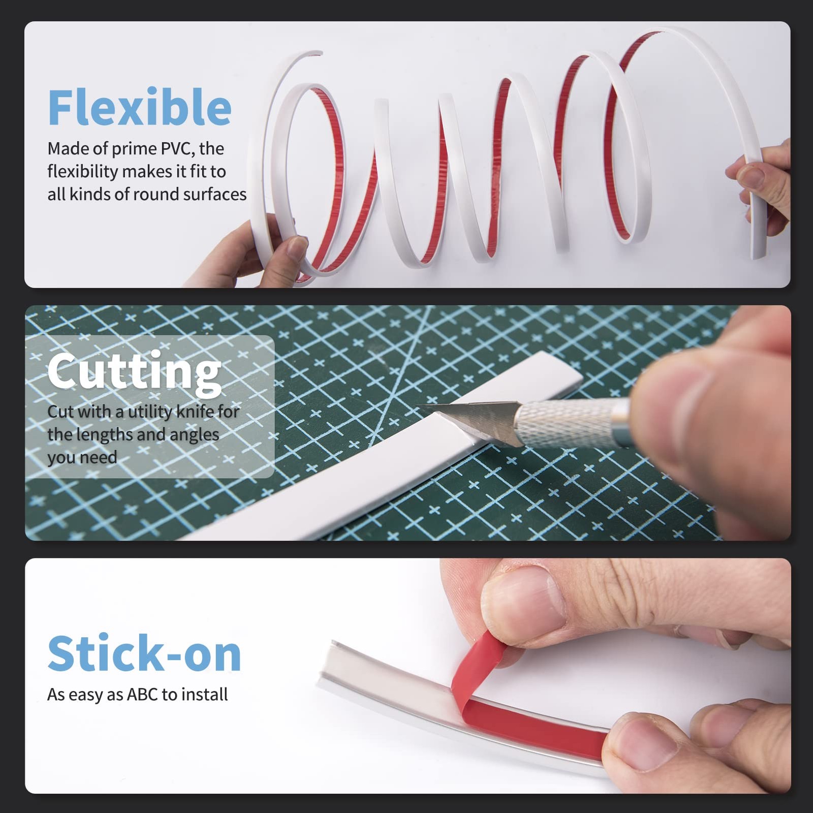 Art3d 10 Ft Peel and Stick Flexible Vinyl Molding Trim for 10 feet, White