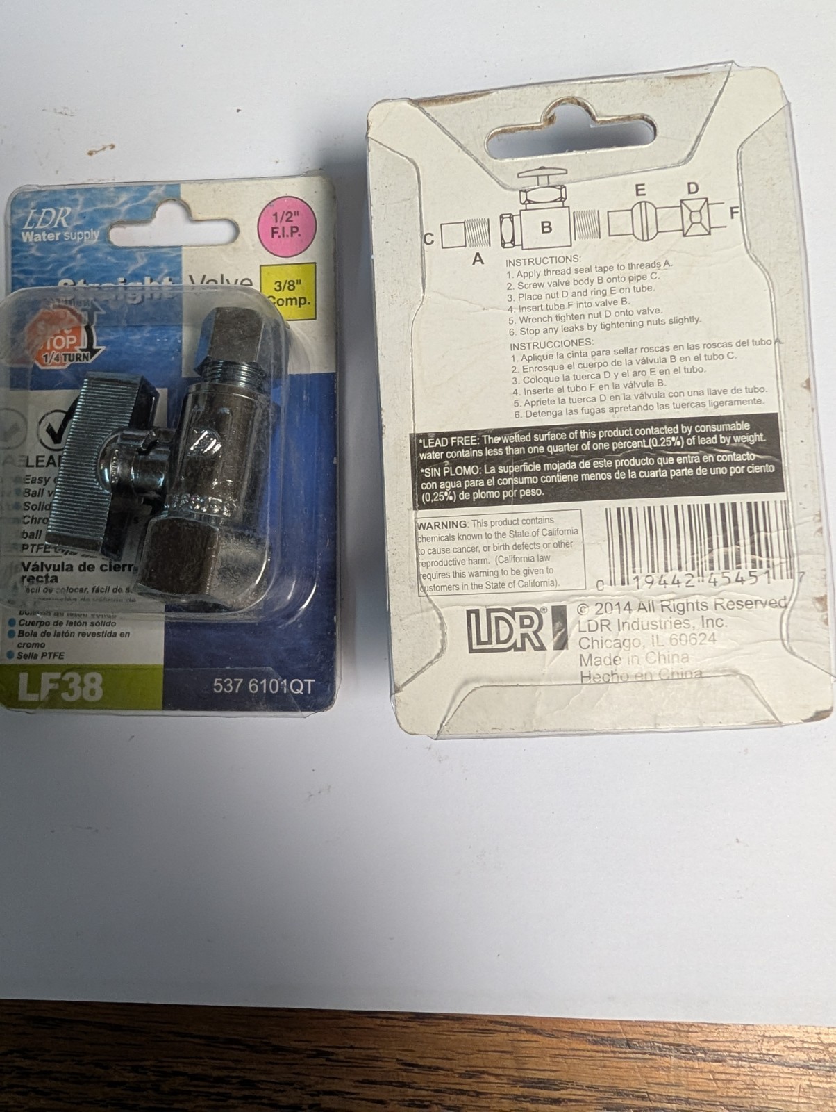 2 – LDR Water Supply 5376101QT 1/4 Turn Str Valve 1/2″ F.I.P x 3/8″ Comp LF38
