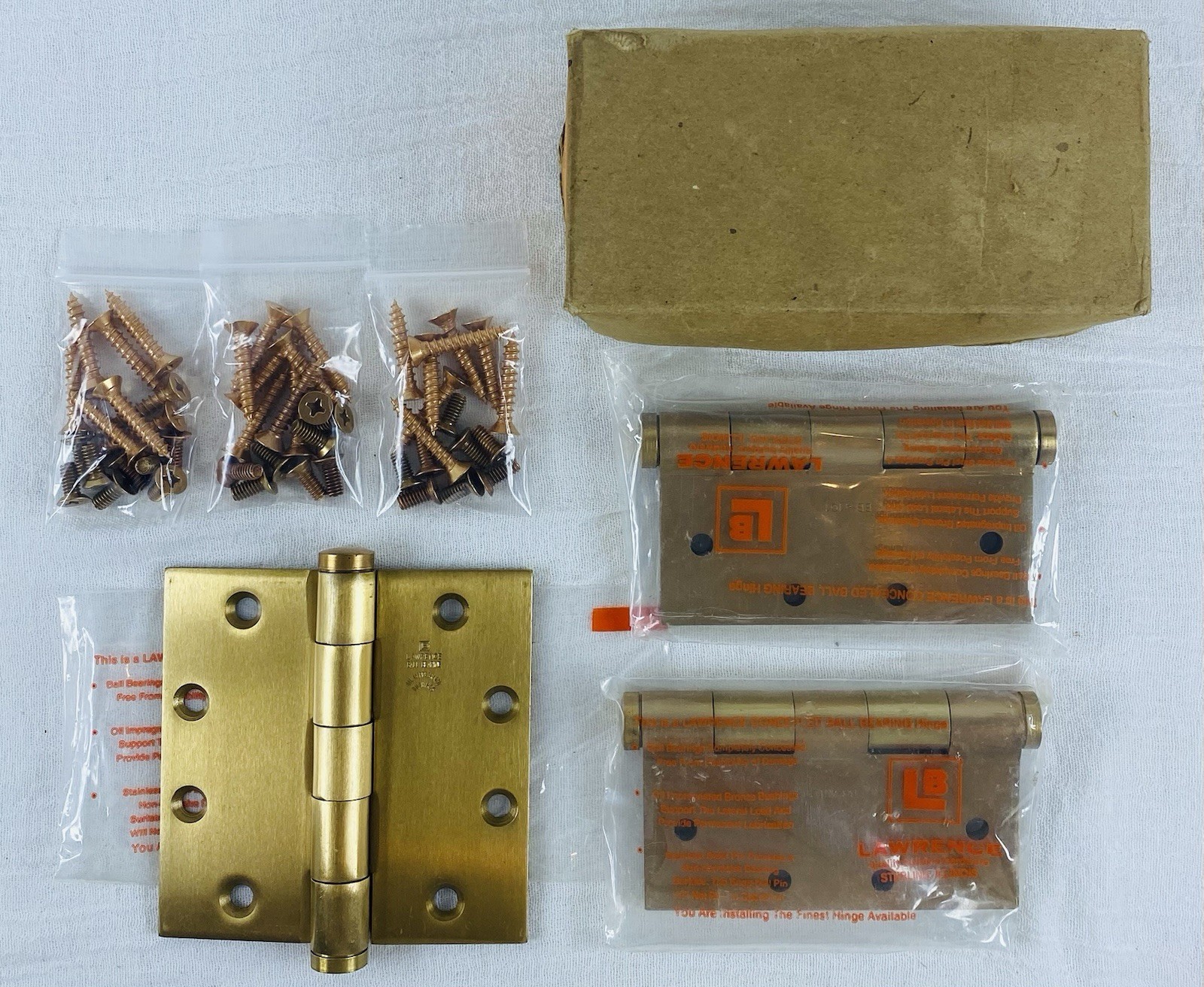 LAWRENCE Bros. (3) BB4101-10 Full Mortise Hinges 4 1/2 X 4 1/2 Satin Bronze NOS
