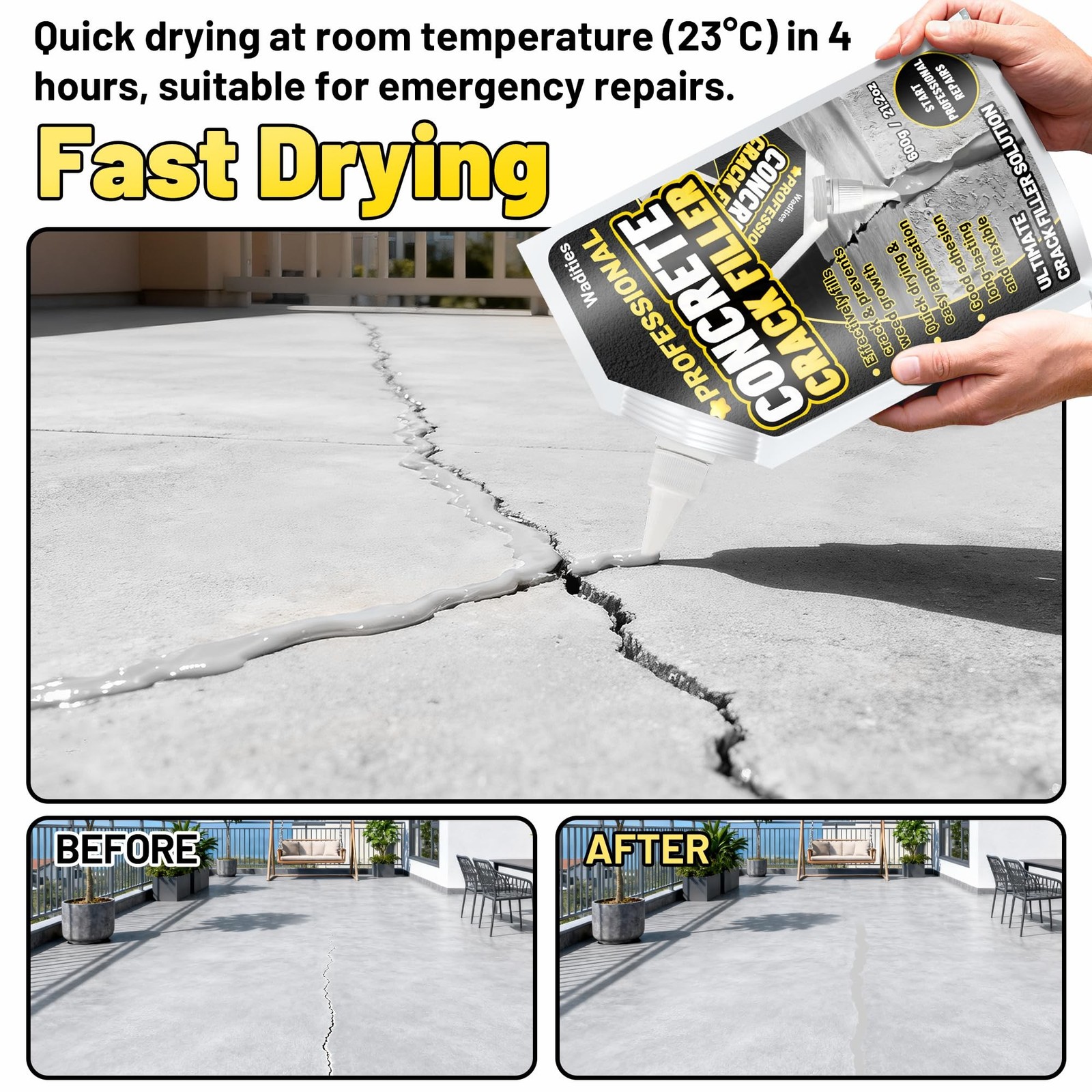 Concrete Crack Filler, 5.3LB High Elasticity Self Leveling Cement Crack Fille…