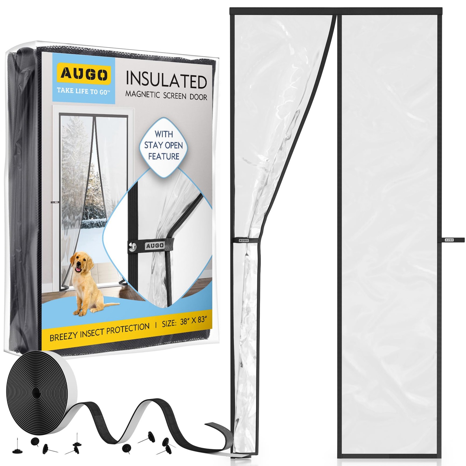AUGO Magnetic Thermal Insulated Door Curtain – 38″ x 83″, Transparent