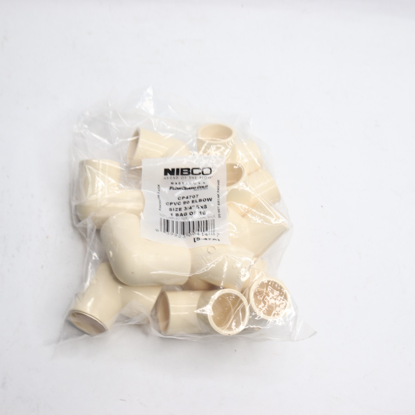 (10-Pk) Nibco 90 Degree Pressure Elbow CPVC White 3/4″ CP4707 T00110JHD
