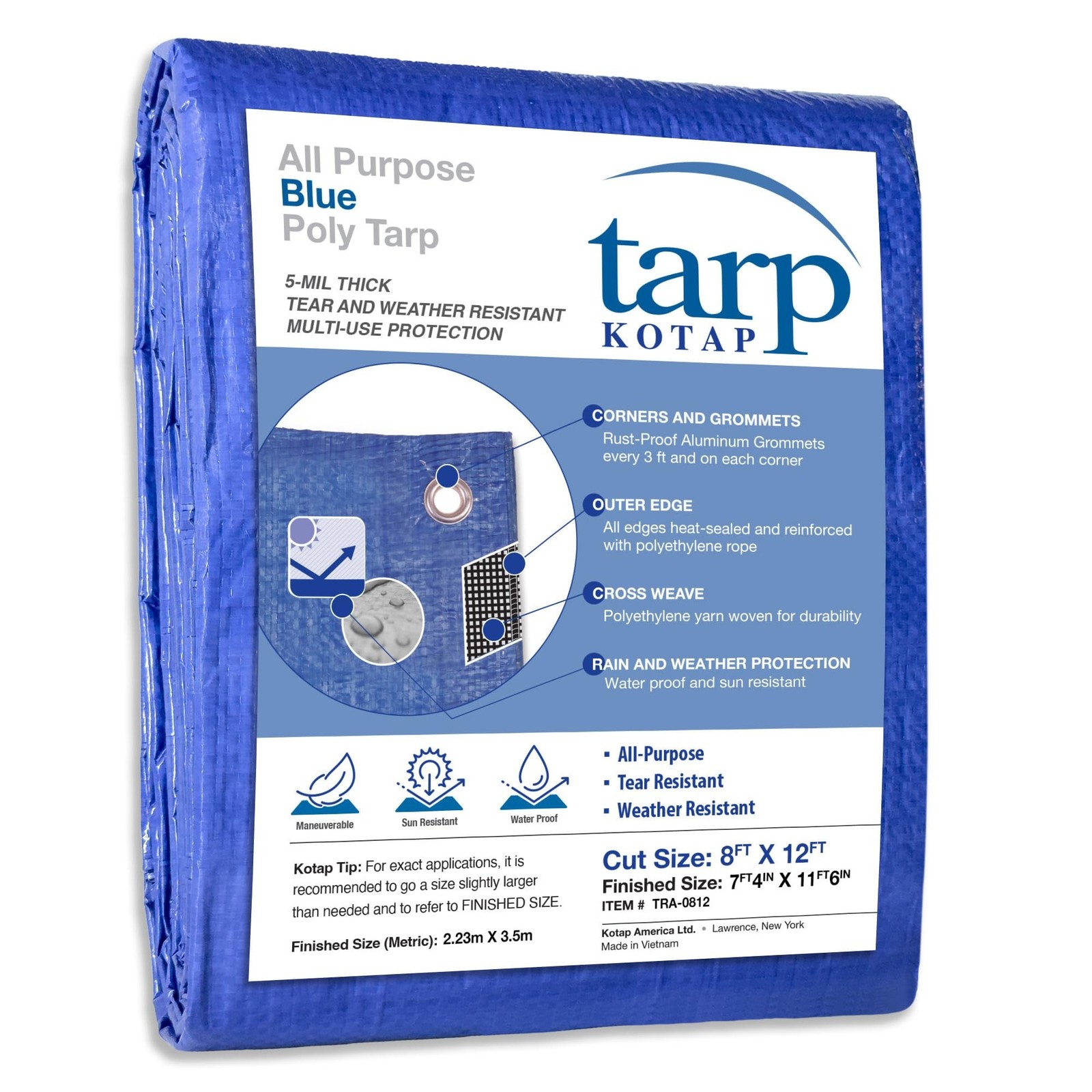 Kotap 8 x 12 Ft. All-Purpose Multi-Use Protection/Coverage 5-mil Poly Tarp, W…
