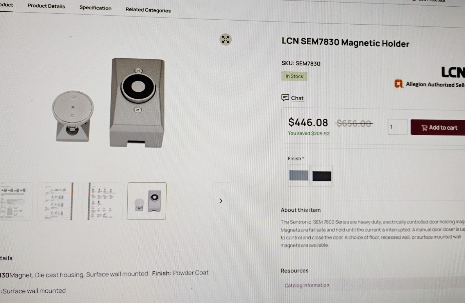 IR Sentronic LCN Closer Door Lock Electro Magnet 7830 SEM Voltage SEM7830 Holder