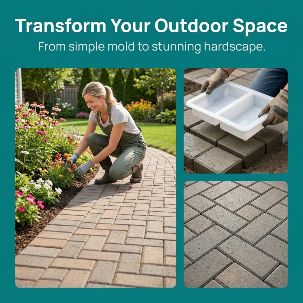 3 Set of Durable Plastic Concrete Paver Molds for DIY Garden Walkway