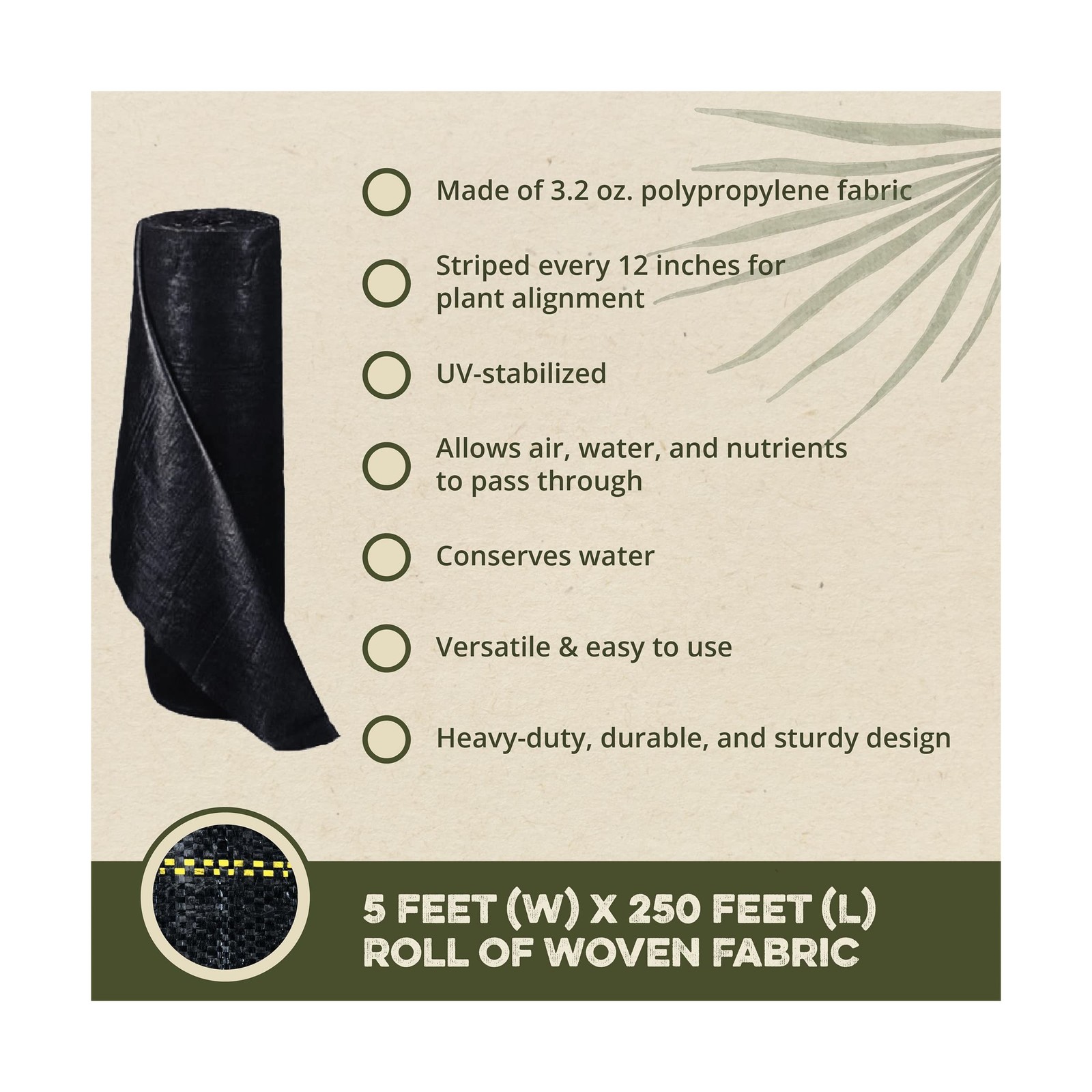 Dewitt Pro-5 Weed Barrier Fabric 5 oz, 5 x 250 Feet – Heavy-Duty Woven Lan