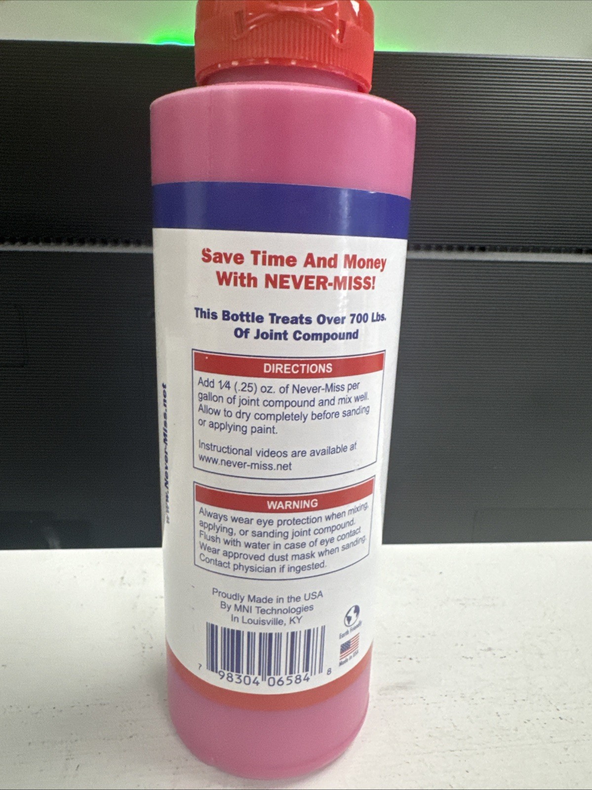 Never-Miss Drywall Mud Tinting Coloring Gel 16oz pink Finish Coats & Sanding