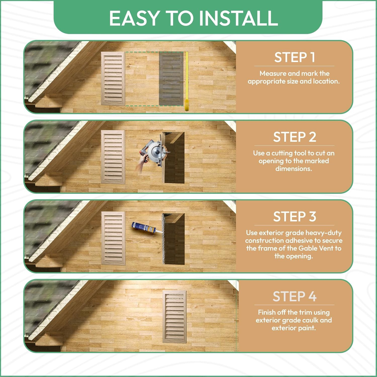 24″ X 24″ Wood Gable Vent with Metal Screen – Large Ventilation Solution, Painta