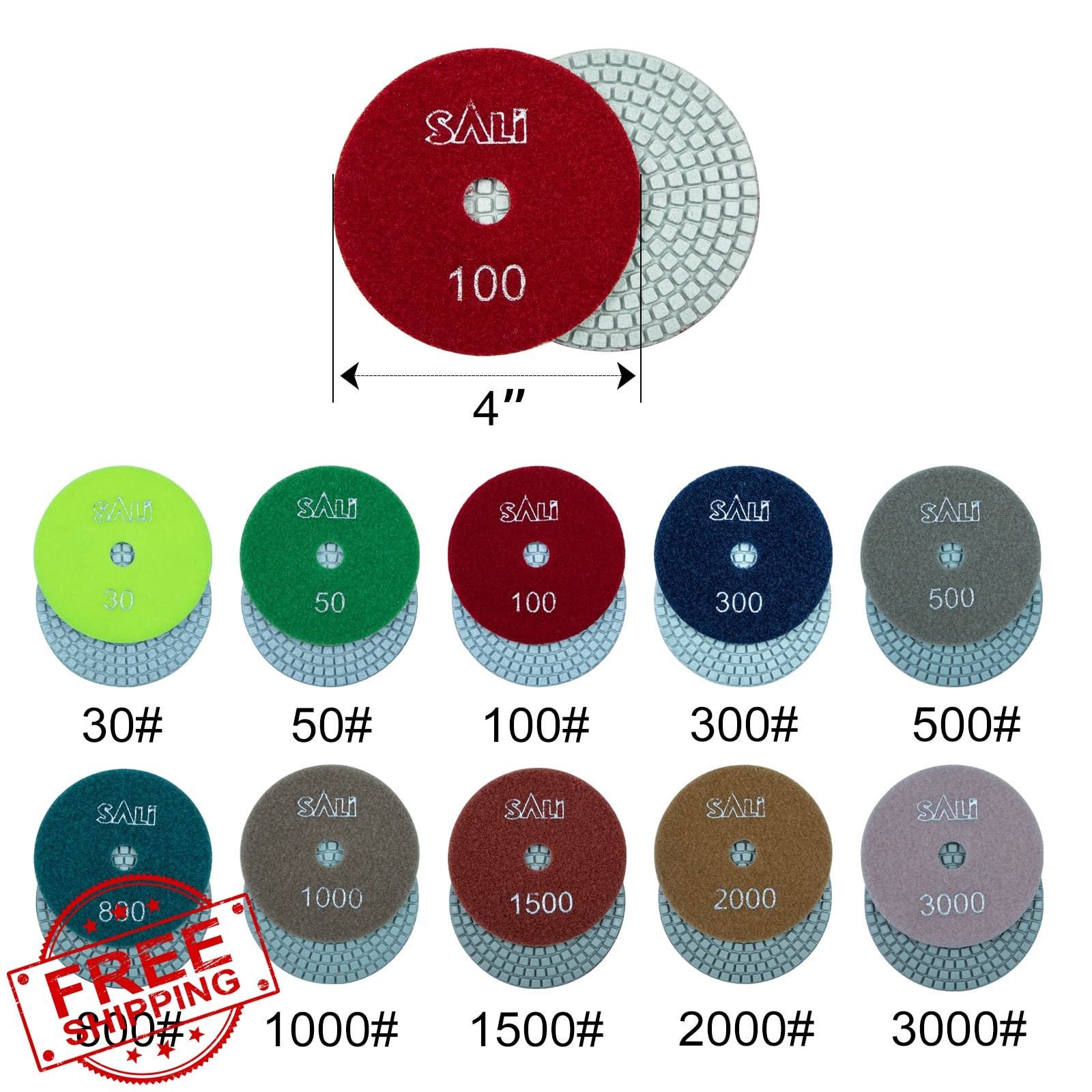 SALI 4″ Grit 3000 Diamond Polishing Pads 10 Pack