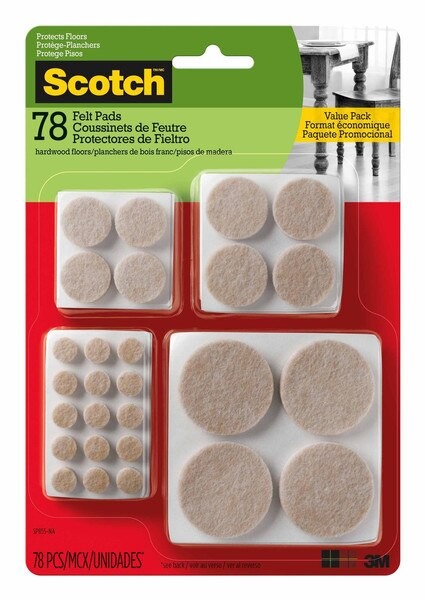 Scotch Round Felt Pads, SP855-NA, Multi Pack, Beige, 78pk