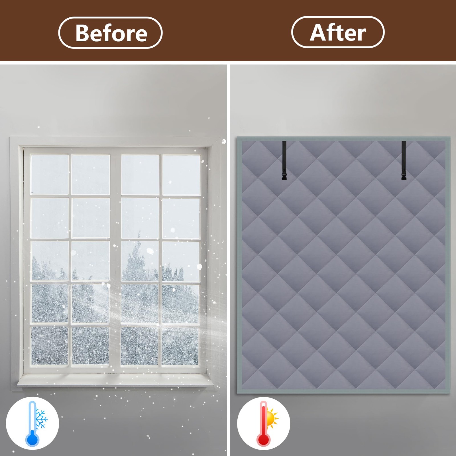 3 Layer 63 x 39 Inches Winter Insulated Window Cover-Oxford Thermal Insulated…