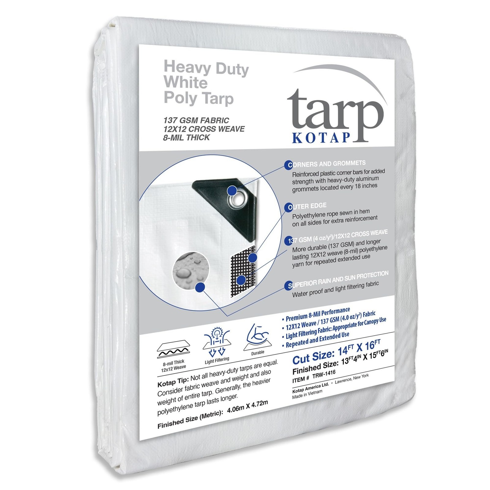 Kotap 14 x 16 Ft. Heavy-Duty Protection/Coverage Tarp, Superior Weave for Gre…