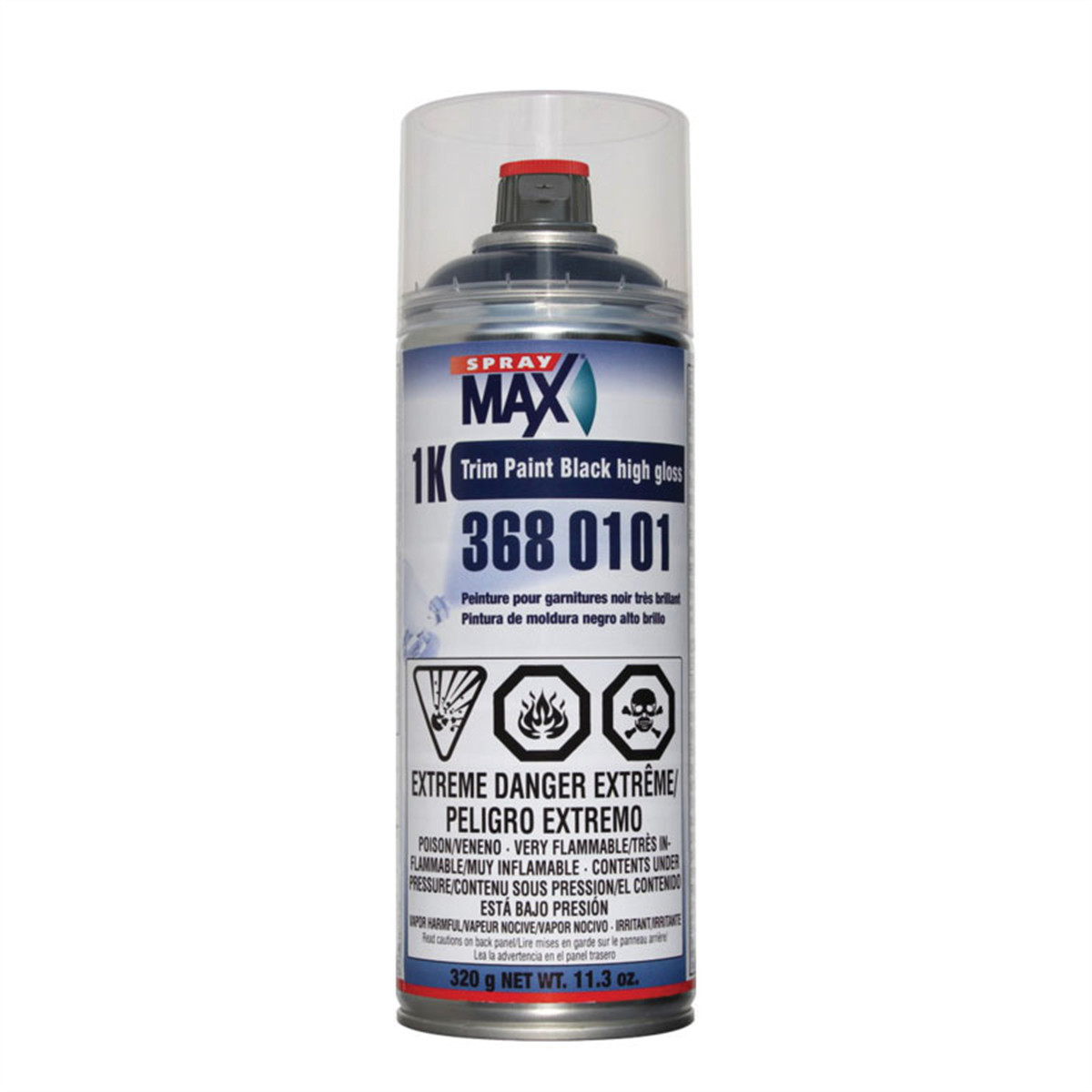 SprayMax 3680102 1K Trim Paint, 10.5 oz Aerosol Can, Satin Black, Liquid, 5.4 s
