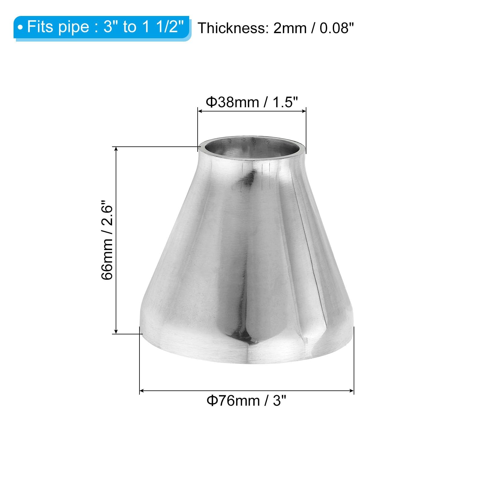PATIKIL Concentric Reducer Steel Butt 3″ to 1-1/2″, Silver