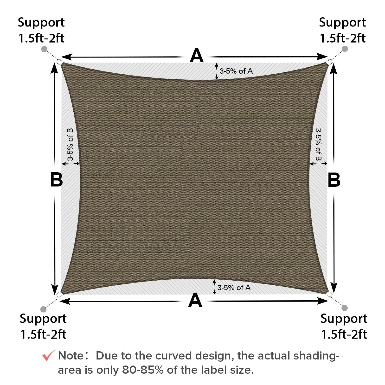 Sun Shade Sail, 10’x10’x14′ Mocha Triangle, Curved Edged Commercial Grade 185…