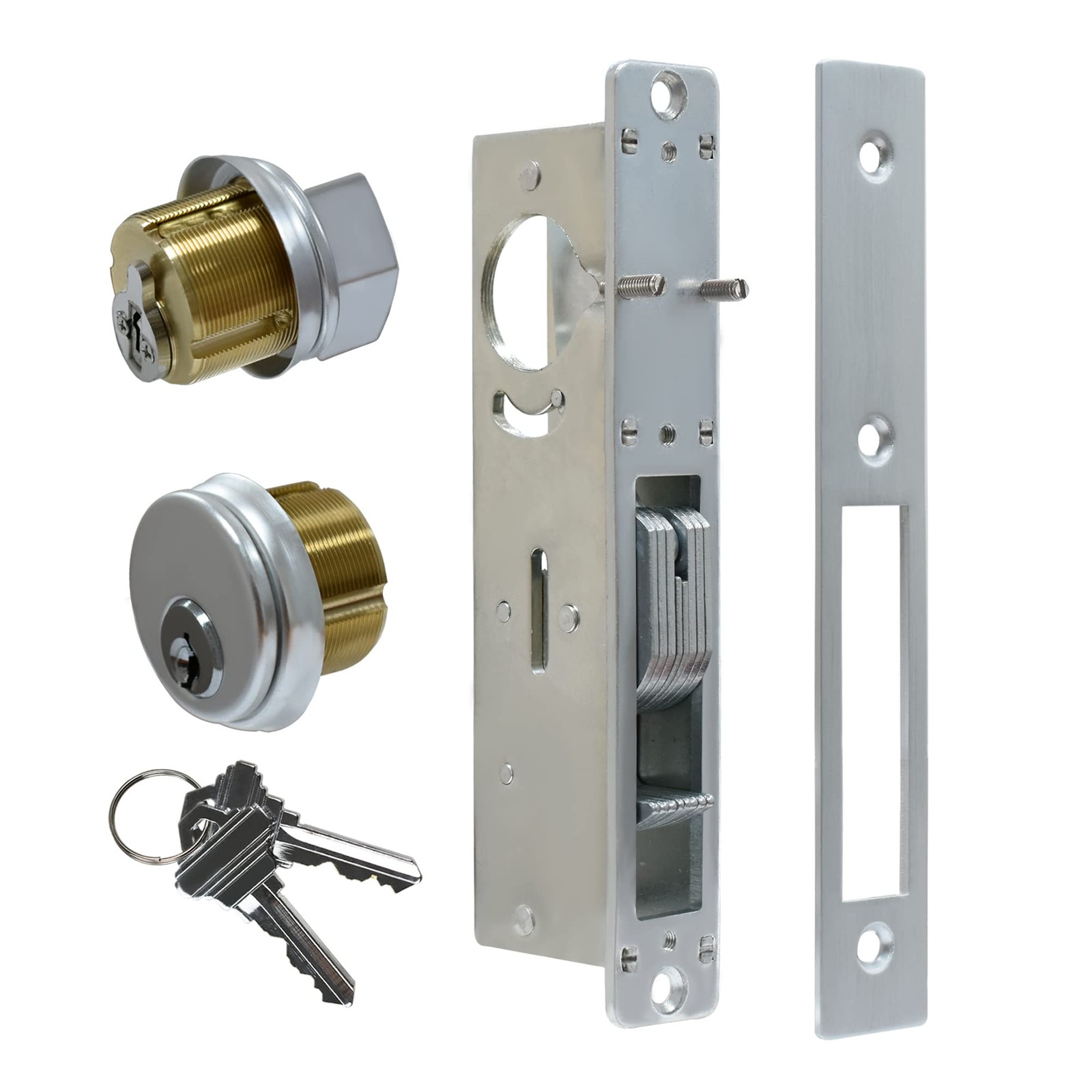 Commercial Mortise Door Lock with 1-1/8″Hook Deadbolt,Single Cylinder, Silver