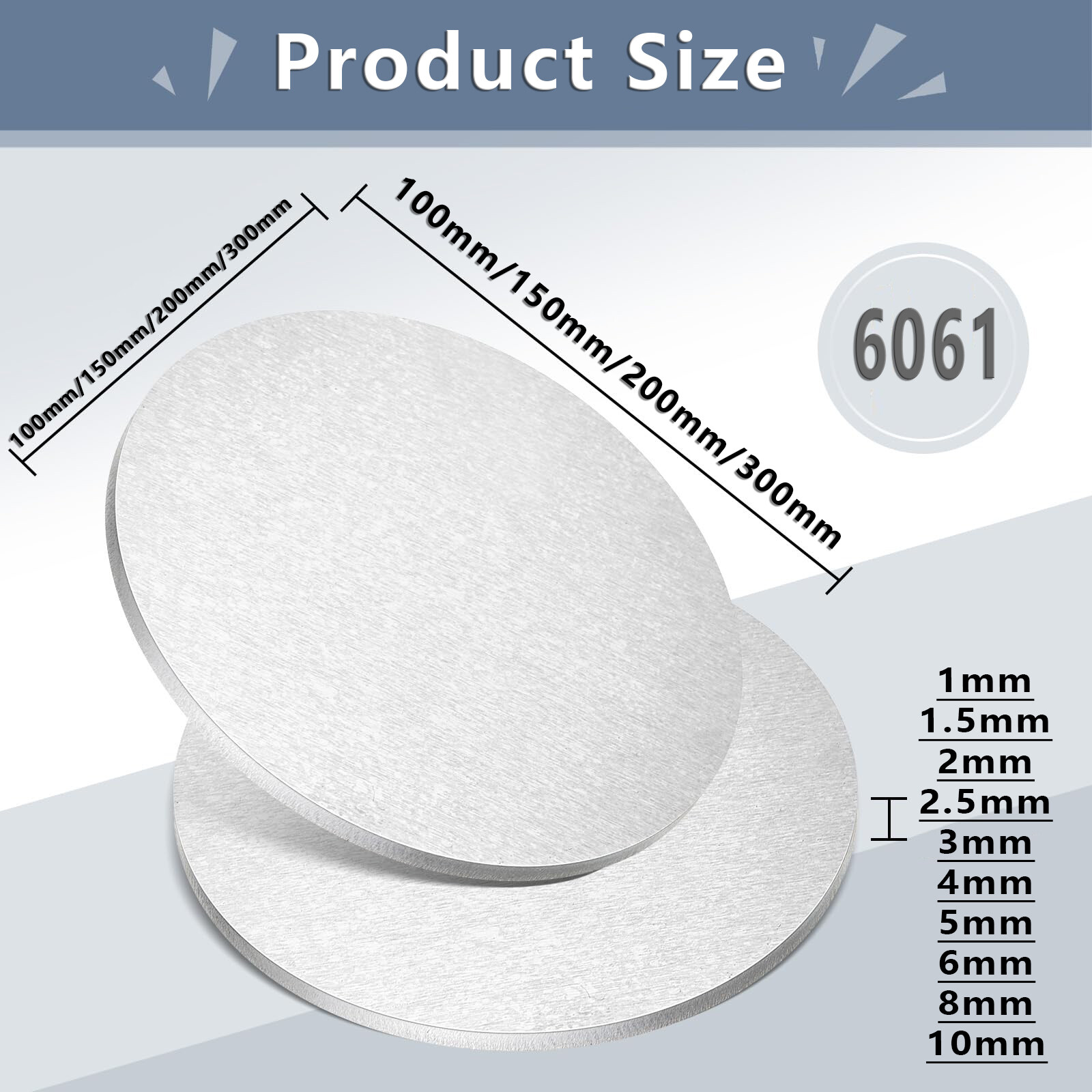 6061 Round Aluminum Sheet Disc Plate Dia 100/150/200/300mm Thick 1/2/3/4/5~10mm