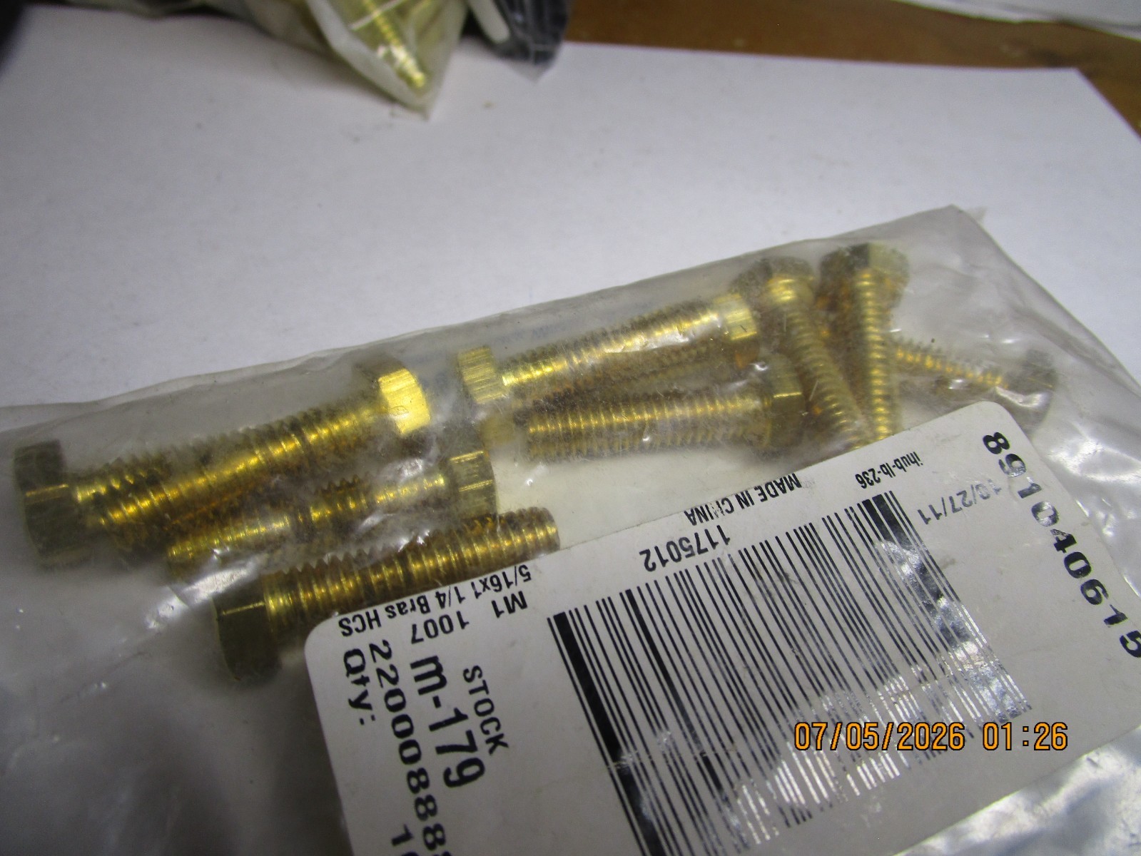 5/16″-18 x 1-1/4″ Brass Hex Cap Screw QTY 10