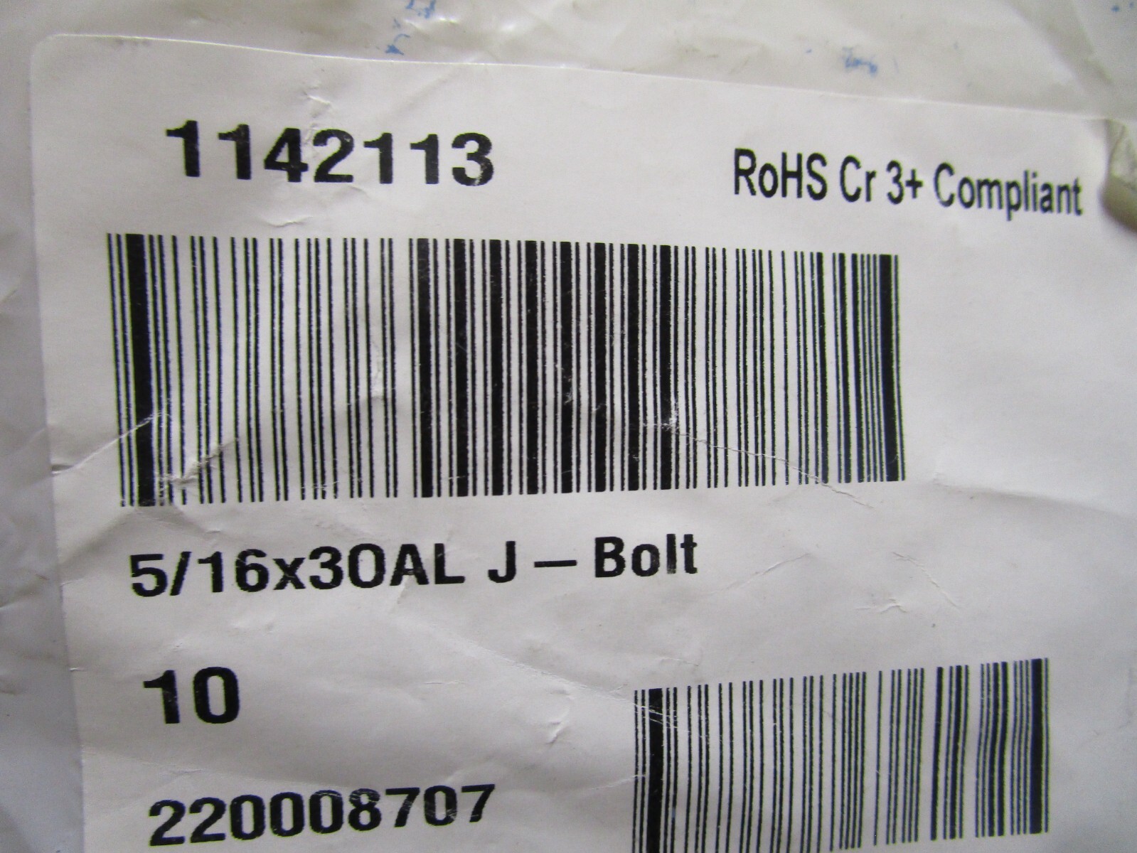 5/16″-18 x 2″ Thread Length x 3″ Overall Length Zinc Finish Steel J-Bolt QTY 10