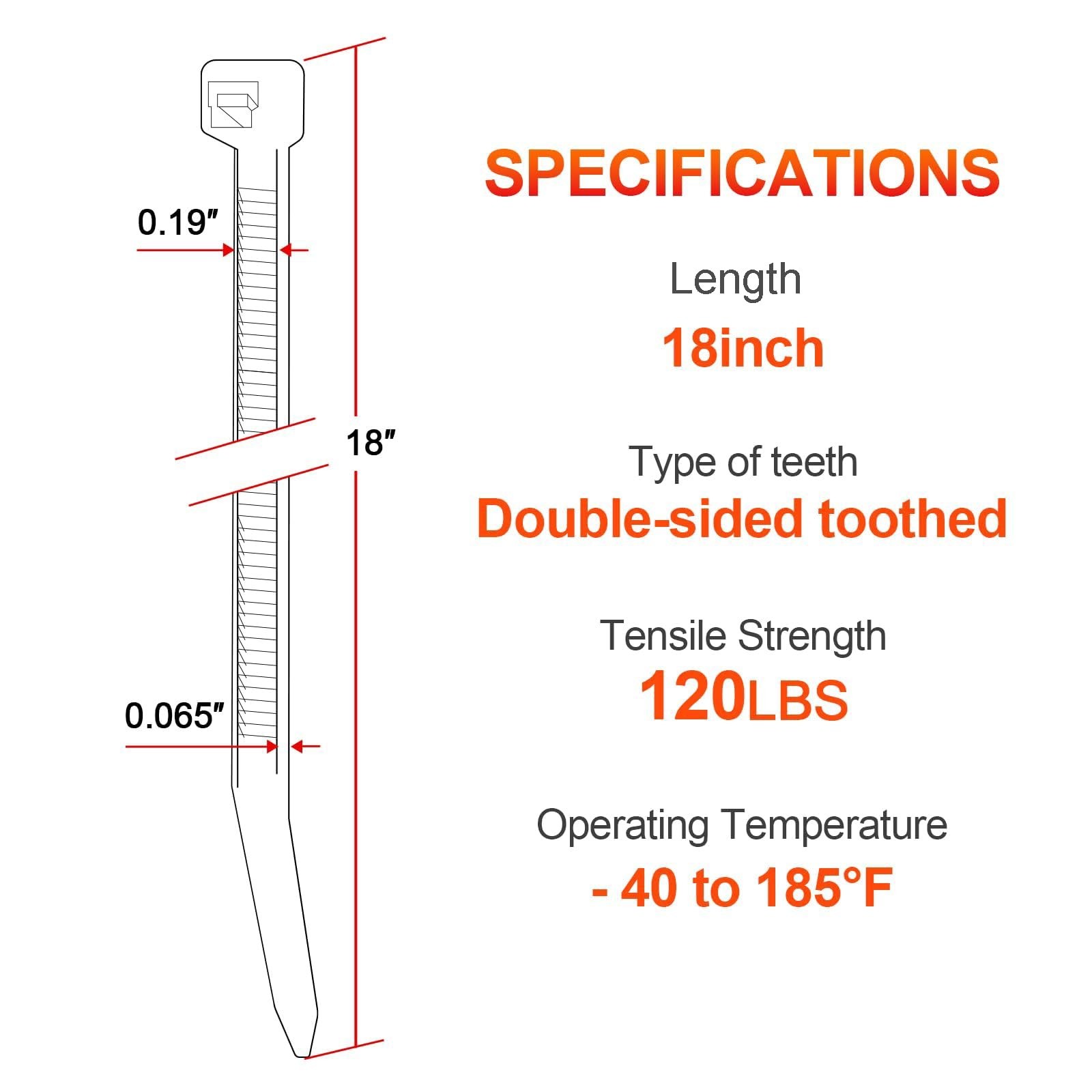 18 Inch Zip Ties Double Sided Toothed,120 LBS Tensile Strength Heavy Duty Cab…