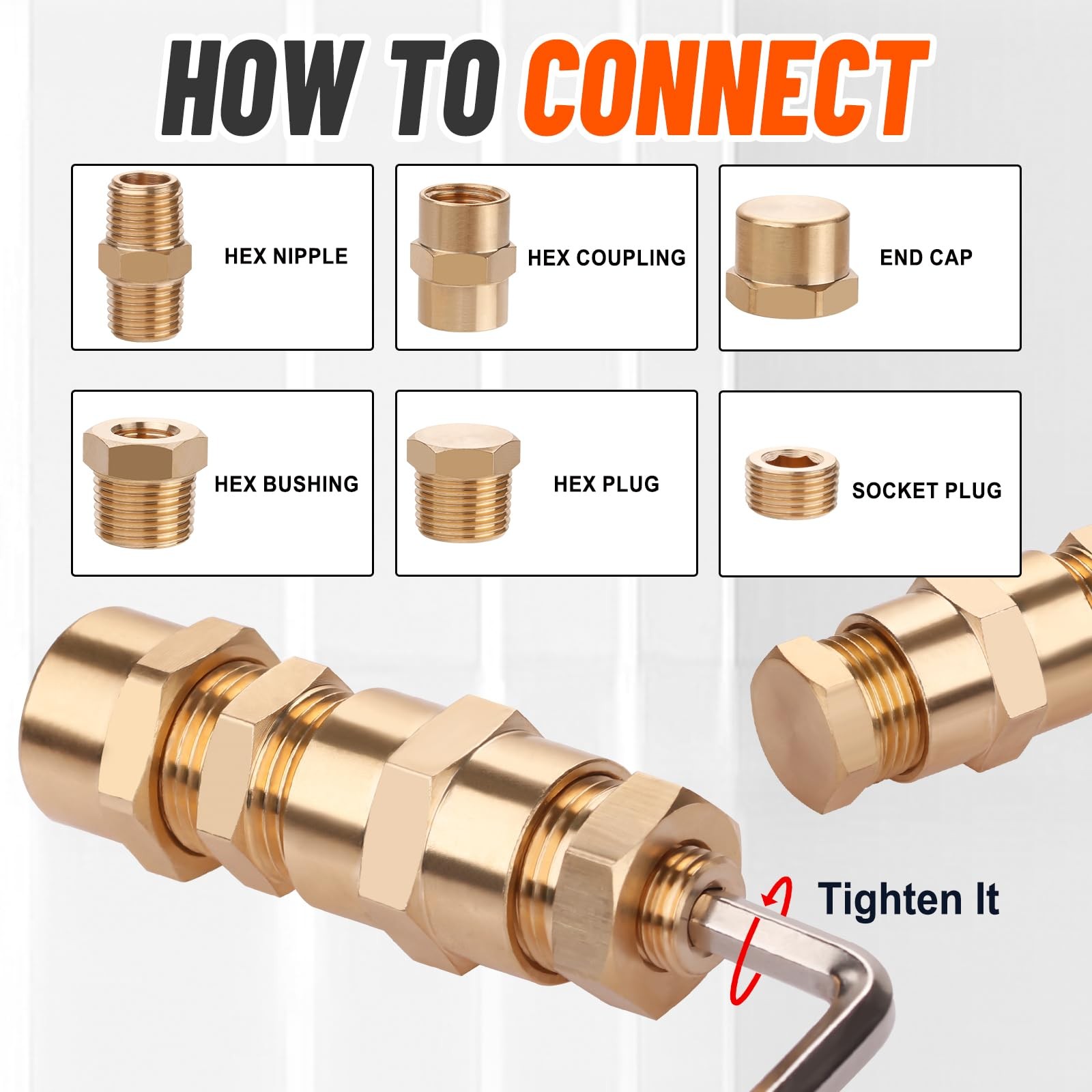 Ailbiuko 60pcs Brass Pipe Fittings Assortment 1/4″, 3/8″, 1/2″, 3/4″