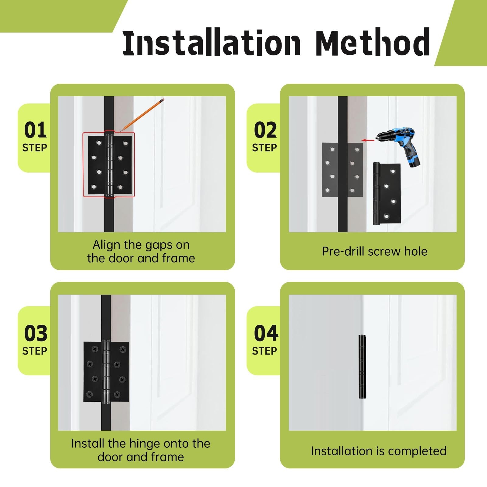 6-Pack Black Door Hinges, 4 Inch Heavy Duty Stainless Steel Hinge for Interio…