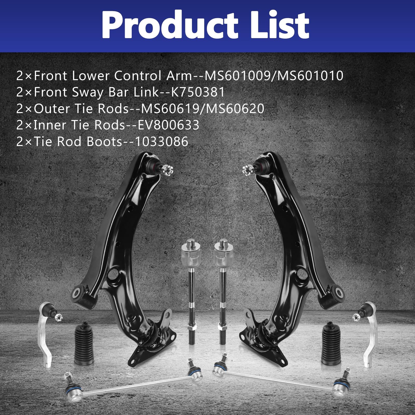 Front Lower Ctrl Arm w Ball Joint Sway Bar Tie Rod Boot for 09-14 Honda Fit 10pc