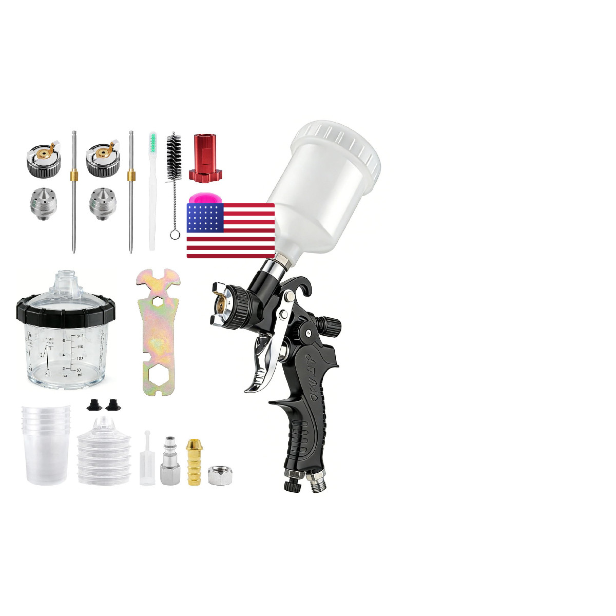 Bentohkle Mini Hvlp Air Spray Gun 0.8/1.0 Mm Nozzles And 5Pcs 200Ml Disposable