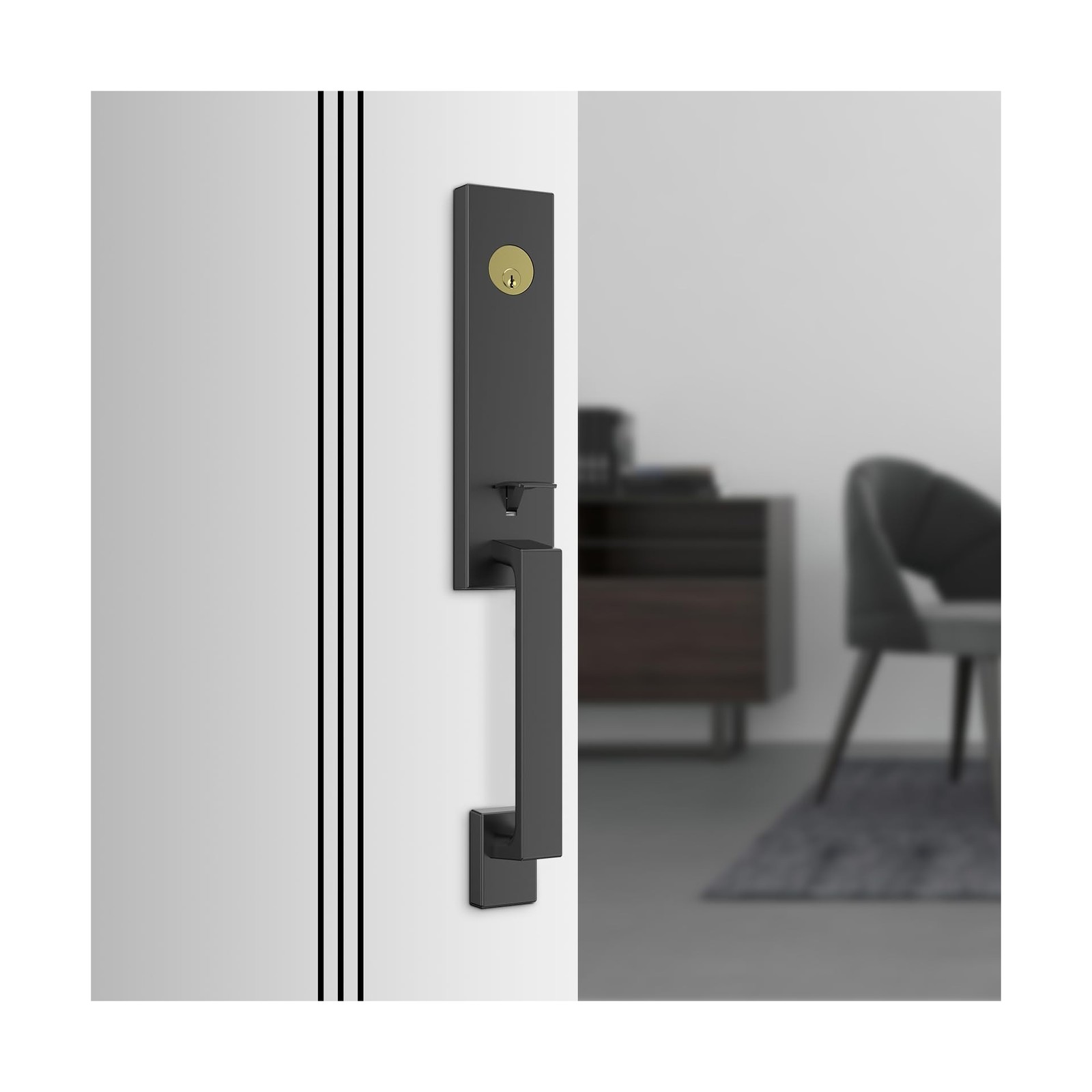 Front Door Handle and Deadbolt Set – Keyed Entry Lock with Leve… FAST USA SHIP