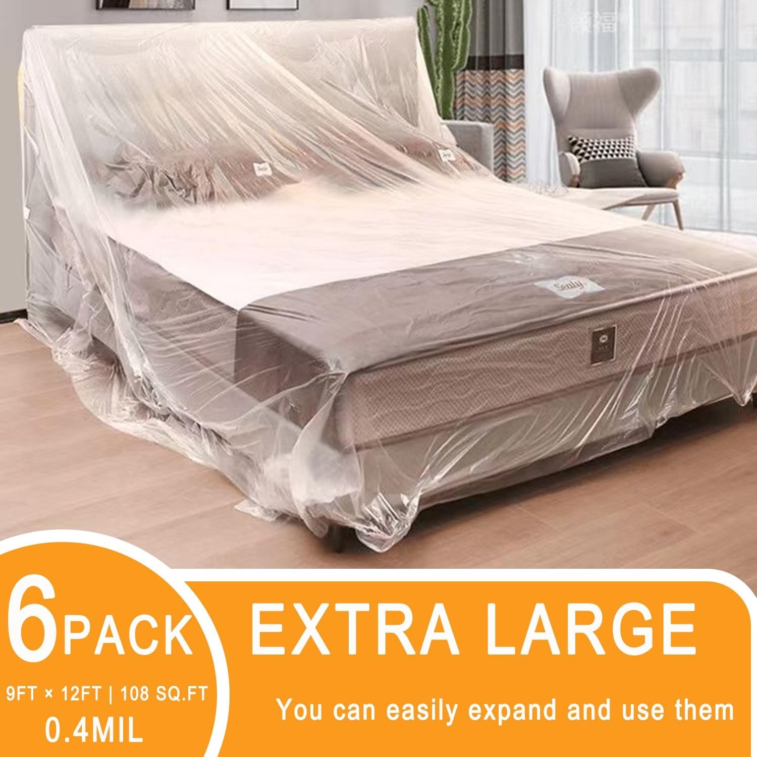 6 Pack Drop Cloth Plastic Sheeting, 9 x 12 FT Heavy Duty Painters Tarp, Water…
