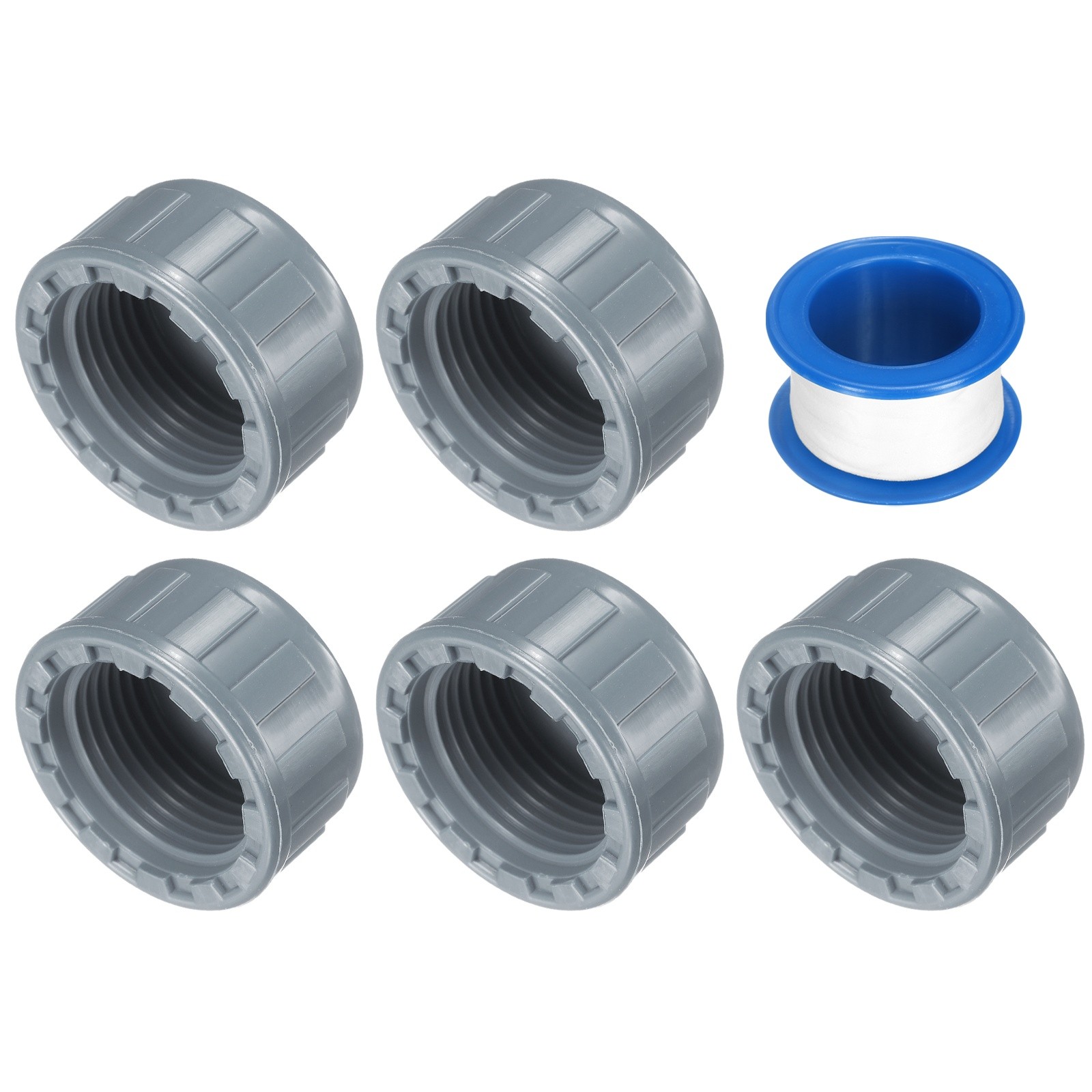 5Pcs 3/4 Inch PT Female Thread PVC Pipe Fitting Cap with Tape, Gray