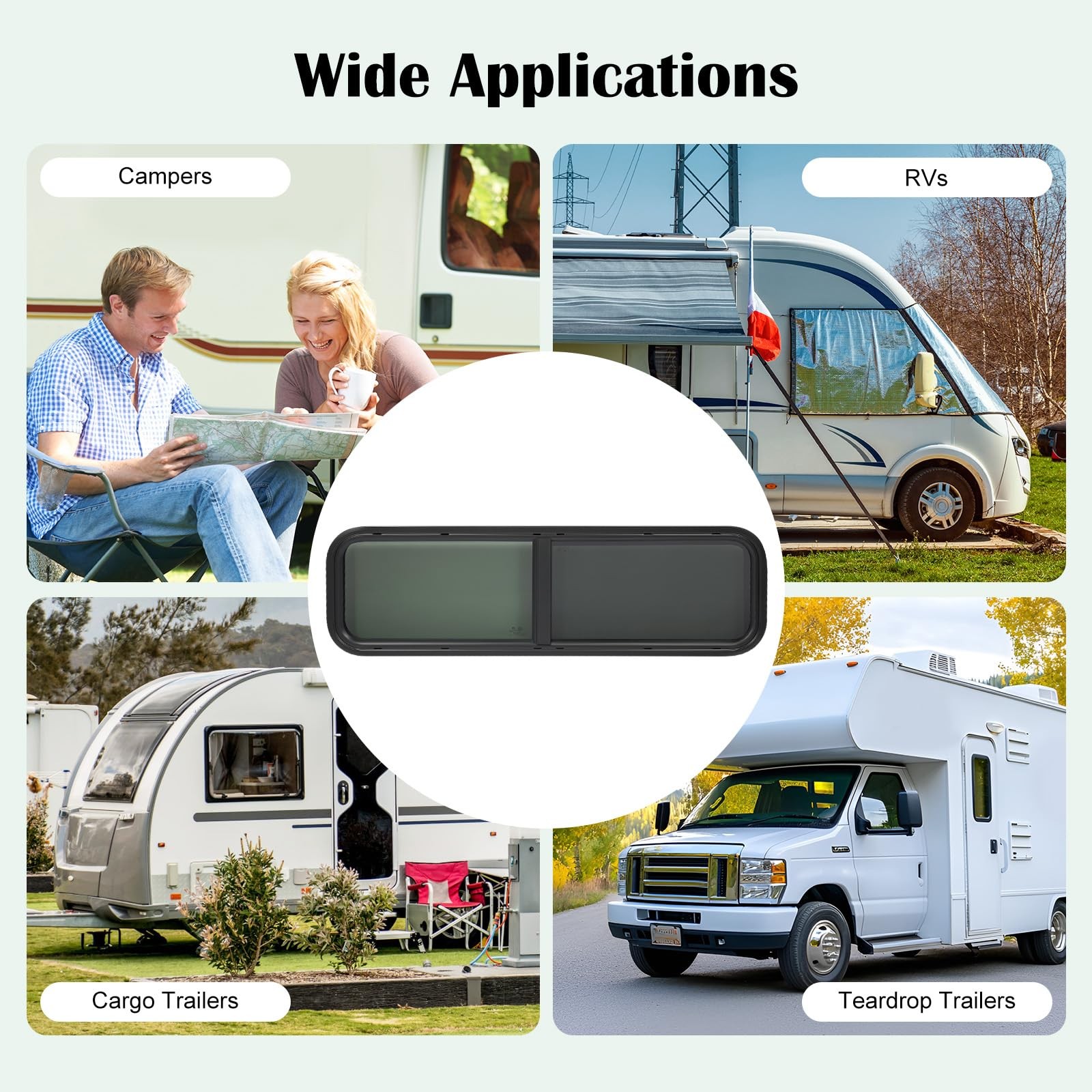 RV Window Teardrop 42×12 Horizontal Sliding Replacement Glass for Camper