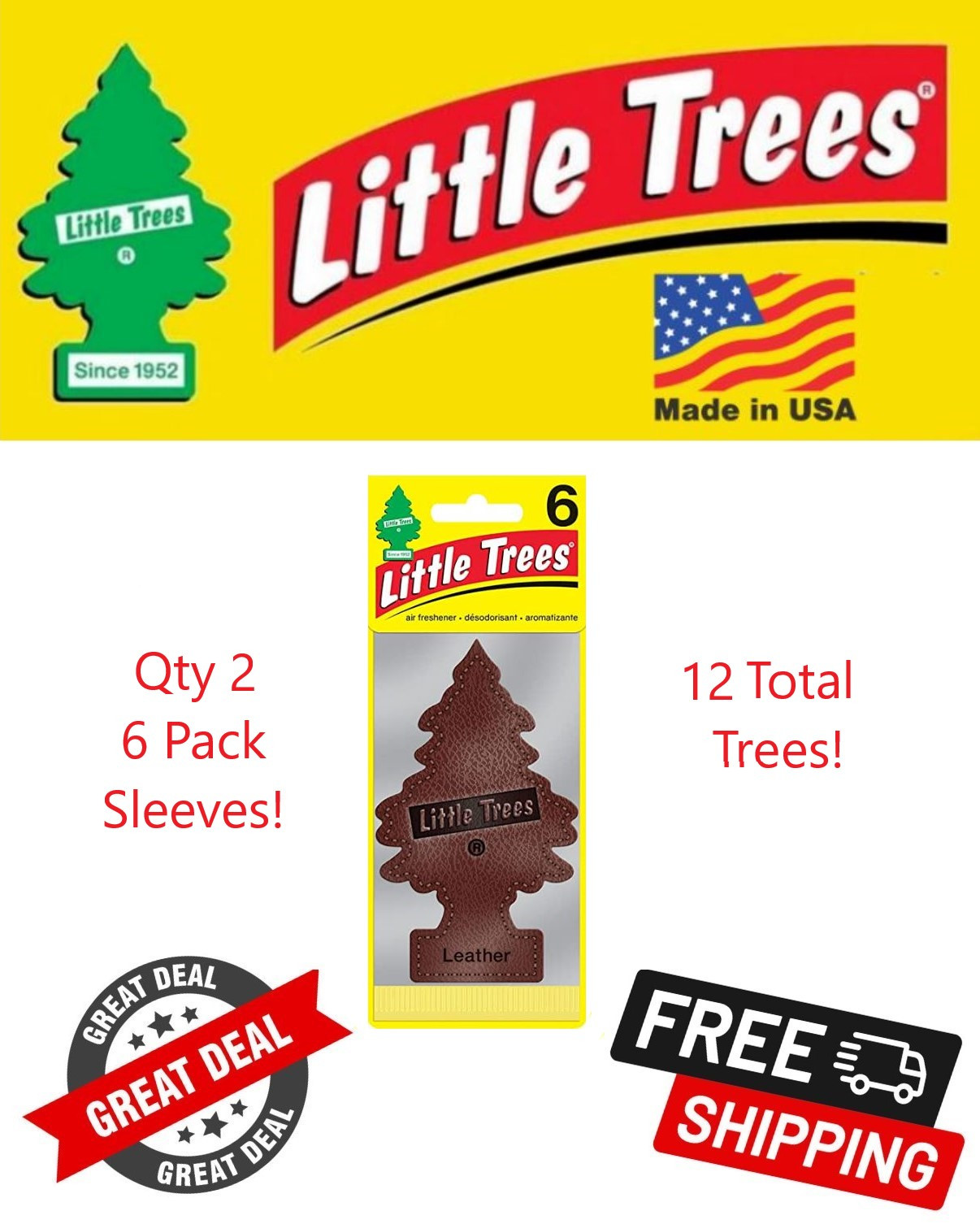 Little Trees 60290 Leather Scented Hanging Air Freshener for Car & Home 12 Pack!